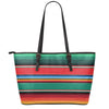 Colorful Mexican Blanket Pattern Print Leather Tote Bag