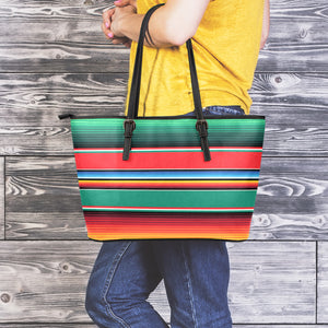 Colorful Mexican Blanket Pattern Print Leather Tote Bag