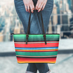 Colorful Mexican Blanket Pattern Print Leather Tote Bag