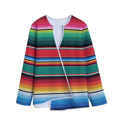 Colorful Mexican Blanket Pattern Print Long Sleeve Short Coat