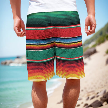 Colorful Mexican Blanket Pattern Print Men's Cargo Shorts