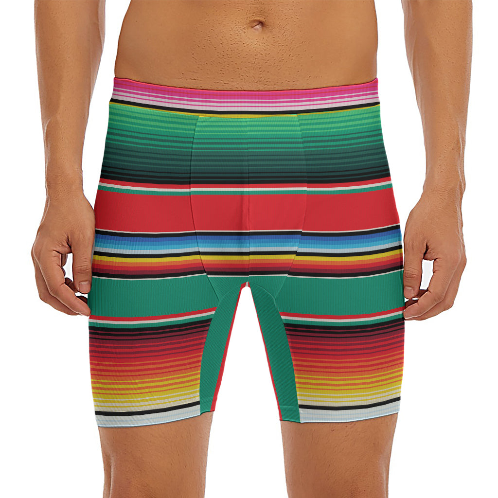 Colorful Mexican Blanket Pattern Print Men's Long Boxer Briefs
