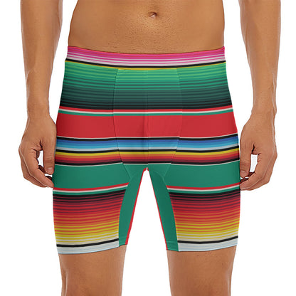 Colorful Mexican Blanket Pattern Print Men's Long Boxer Briefs