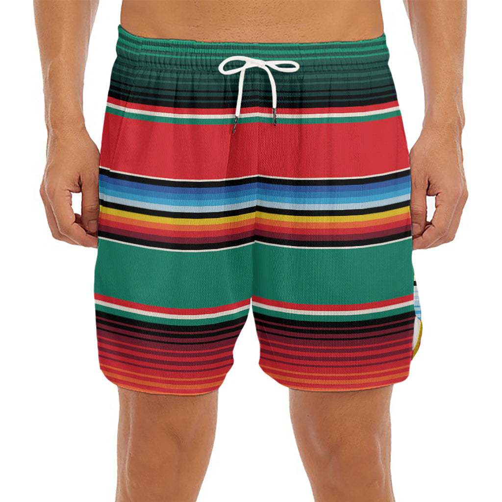 Colorful Mexican Blanket Pattern Print Men's Split Running Shorts