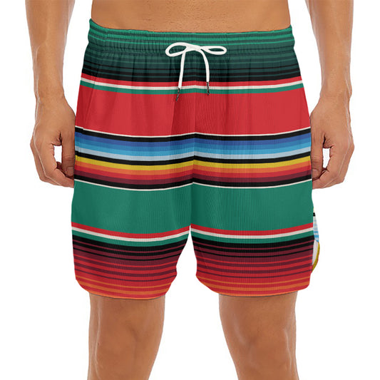 Colorful Mexican Blanket Pattern Print Men's Split Running Shorts