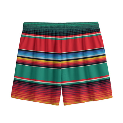 Colorful Mexican Blanket Pattern Print Mesh Shorts
