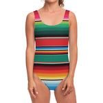 Colorful Mexican Blanket Pattern Print One Piece Swimsuit