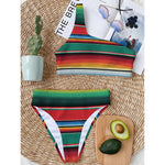 Colorful Mexican Blanket Pattern Print One Shoulder Bikini Top