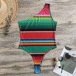 Colorful Mexican Blanket Pattern Print One Shoulder Bodysuit