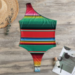 Colorful Mexican Blanket Pattern Print One Shoulder Bodysuit