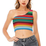 Colorful Mexican Blanket Pattern Print One Shoulder Crop Top