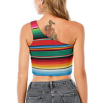 Colorful Mexican Blanket Pattern Print One Shoulder Crop Top