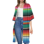 Colorful Mexican Blanket Pattern Print Open Front Beach Cover Up