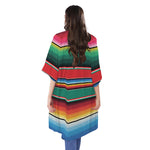 Colorful Mexican Blanket Pattern Print Open Front Beach Cover Up