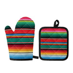 Colorful Mexican Blanket Pattern Print Oven Mitt And Pot Holder Set