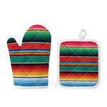 Colorful Mexican Blanket Pattern Print Oven Mitt And Pot Holder Set