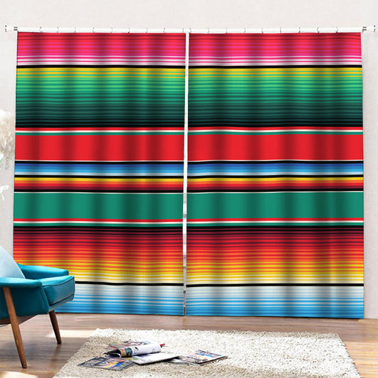 Colorful Mexican Blanket Pattern Print Pencil Pleat Curtains