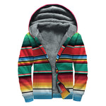 Colorful Mexican Blanket Pattern Print Sherpa Lined Zip Up Hoodie