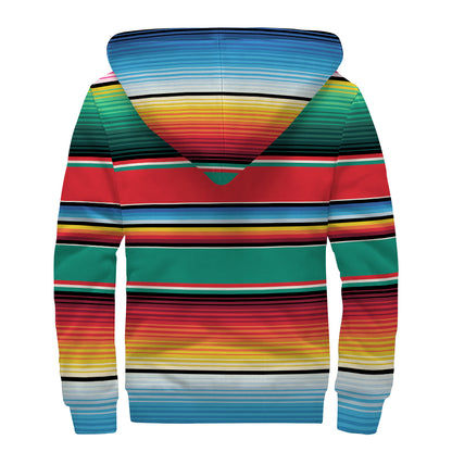 Colorful Mexican Blanket Pattern Print Sherpa Lined Zip Up Hoodie