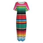 Colorful Mexican Blanket Pattern Print Short Sleeve Long Nightdress