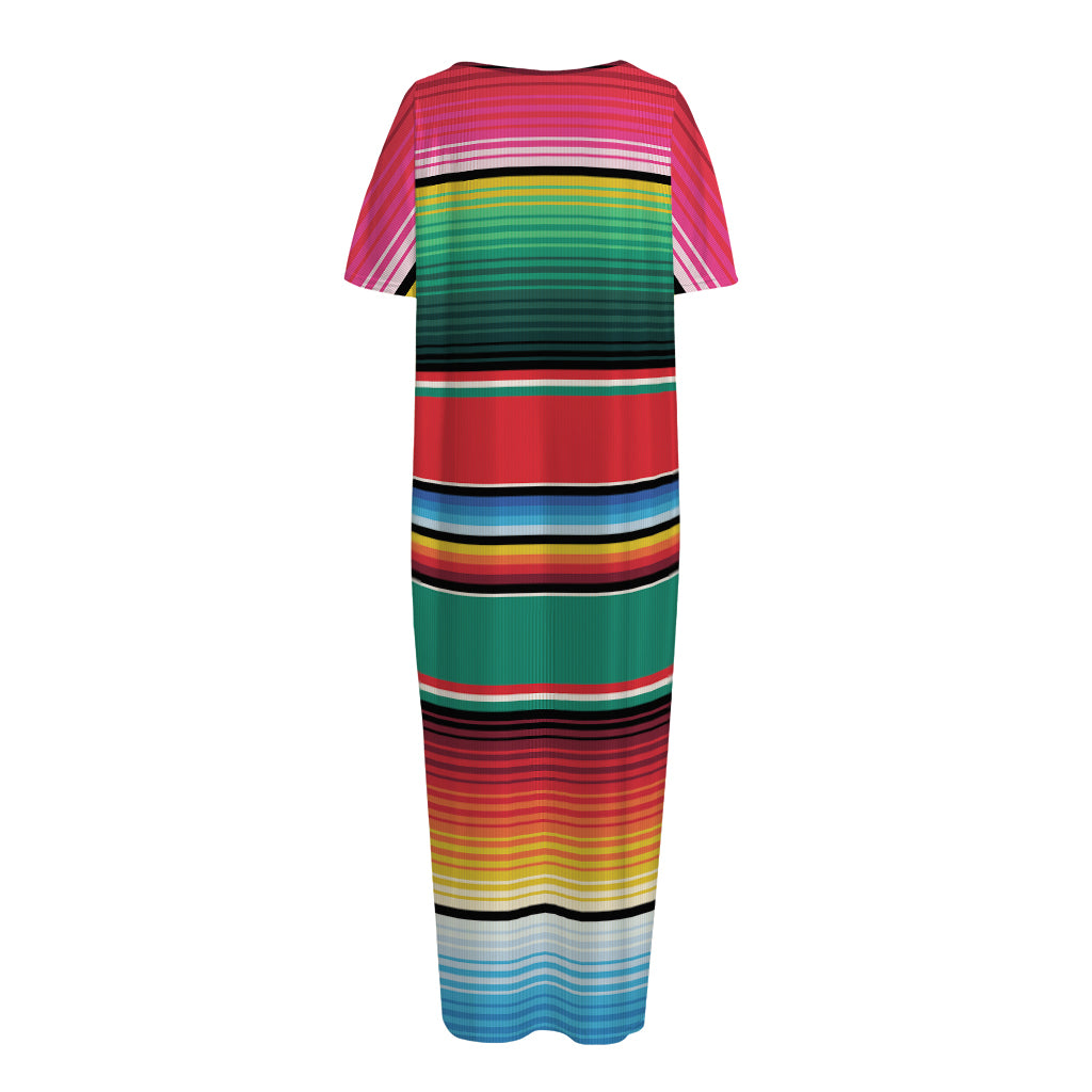 Colorful Mexican Blanket Pattern Print Short Sleeve Long Nightdress