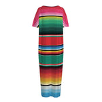 Colorful Mexican Blanket Pattern Print Short Sleeve Long Nightdress