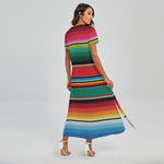 Colorful Mexican Blanket Pattern Print Short Sleeve Maxi Dress