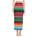 Colorful Mexican Blanket Pattern Print Side Slit Maxi Skirt