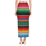 Colorful Mexican Blanket Pattern Print Side Slit Maxi Skirt
