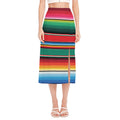 Colorful Mexican Blanket Pattern Print Side Slit Midi Skirt