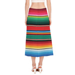 Colorful Mexican Blanket Pattern Print Side Slit Midi Skirt