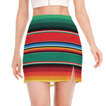 Colorful Mexican Blanket Pattern Print Side Slit Mini Skirt