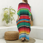 Colorful Mexican Blanket Pattern Print Silk V-Neck Kaftan Dress