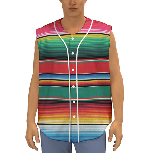 Colorful Mexican Blanket Pattern Print Sleeveless Baseball Jersey