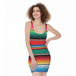 Colorful Mexican Blanket Pattern Print Sleeveless Bodycon Dress