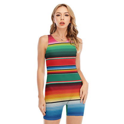 Colorful Mexican Blanket Pattern Print Sleeveless One Piece Swimsuit