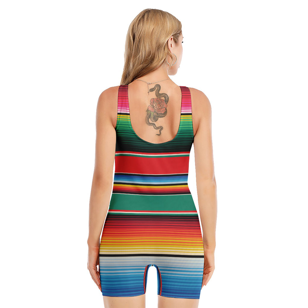 Colorful Mexican Blanket Pattern Print Sleeveless One Piece Swimsuit