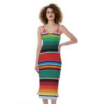 Colorful Mexican Blanket Pattern Print Slim Fit Midi Cami Dress