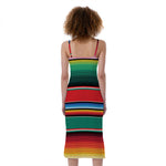 Colorful Mexican Blanket Pattern Print Slim Fit Midi Cami Dress