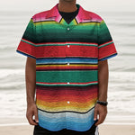 Colorful Mexican Blanket Pattern Print Textured Short Sleeve Shirt
