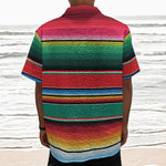 Colorful Mexican Blanket Pattern Print Textured Short Sleeve Shirt