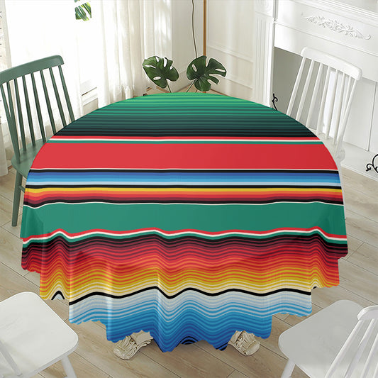 Colorful Mexican Blanket Pattern Print Waterproof Round Tablecloth