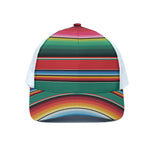 Colorful Mexican Blanket Pattern Print White Mesh Trucker Cap
