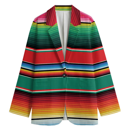 Colorful Mexican Blanket Pattern Print Women's Blazer