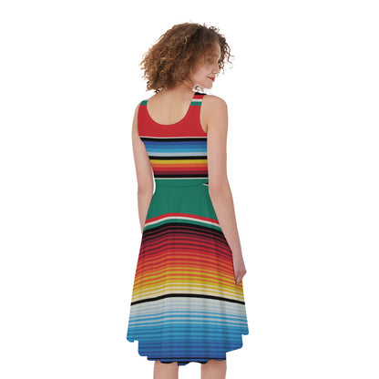 Colorful Mexican Blanket Pattern Print Women's Sleeveless Dress