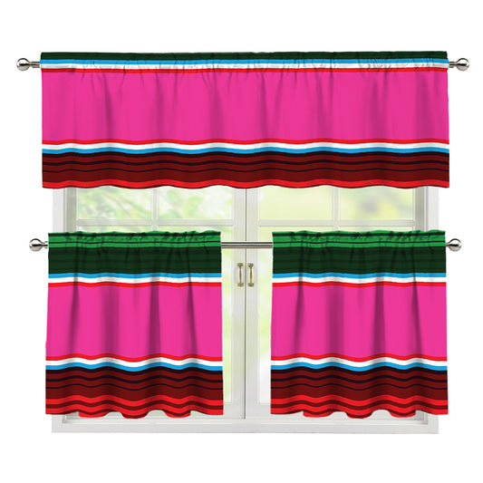 Colorful Mexican Blanket Stripe Print 3 Piece Kitchen Curtains