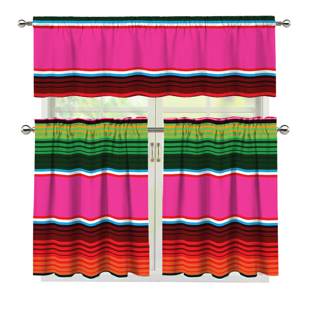 Colorful Mexican Blanket Stripe Print 3 Piece Kitchen Curtains