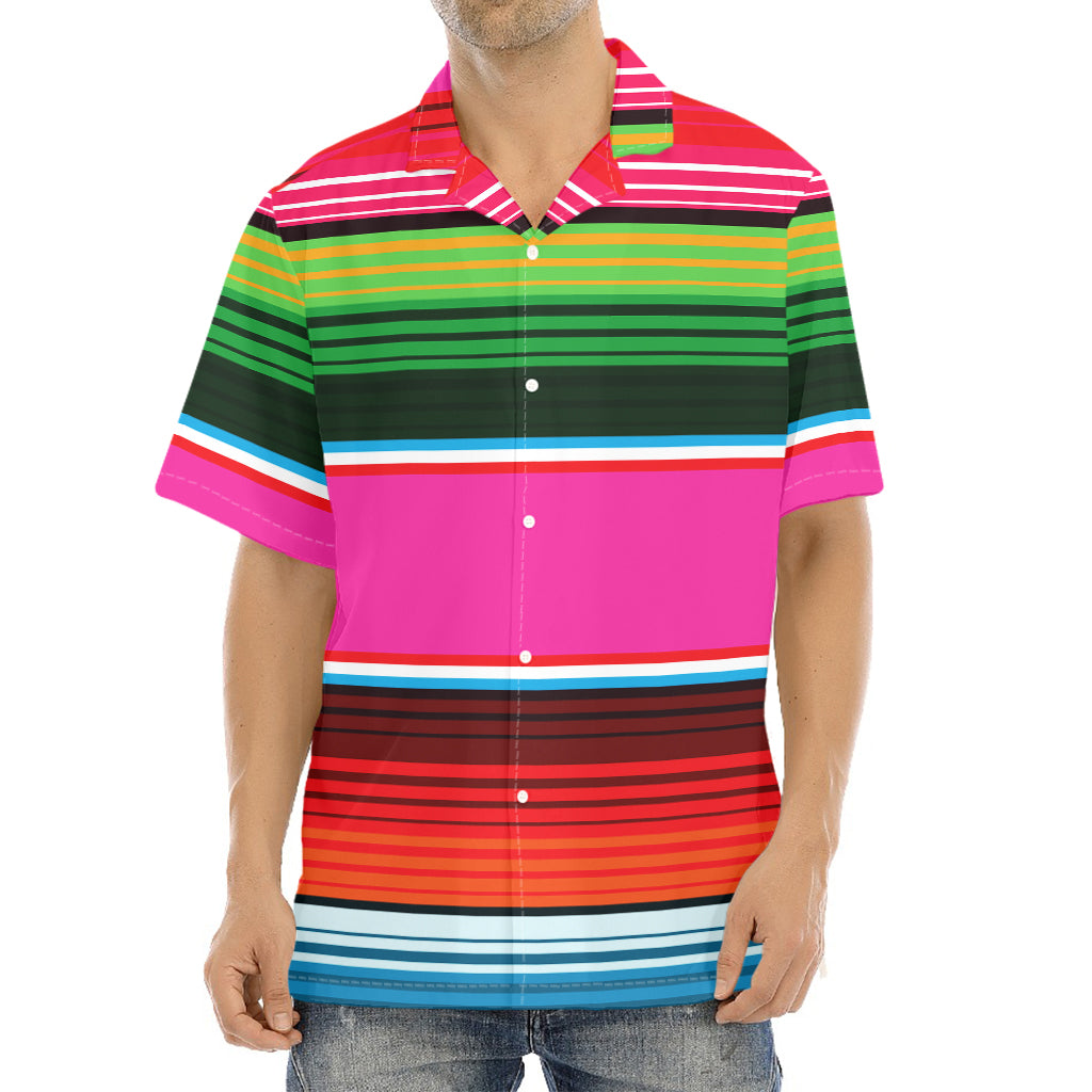 Colorful Mexican Blanket Stripe Print Aloha Shirt