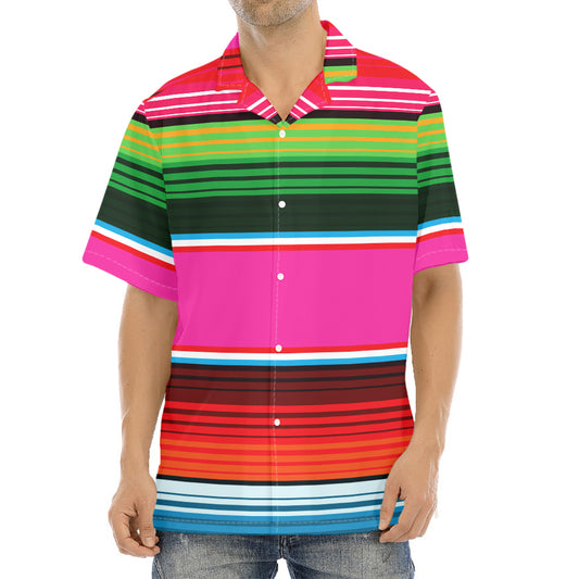Colorful Mexican Blanket Stripe Print Aloha Shirt