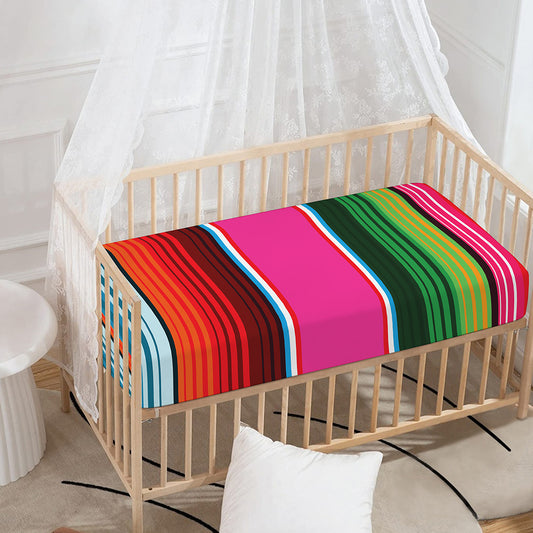 Colorful Mexican Blanket Stripe Print Baby Crib Sheet